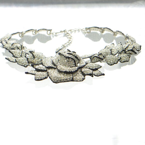 Kenneth Jay Lane KJL Black Enamel Pavé Rose Necklace - Picture 3 of 9